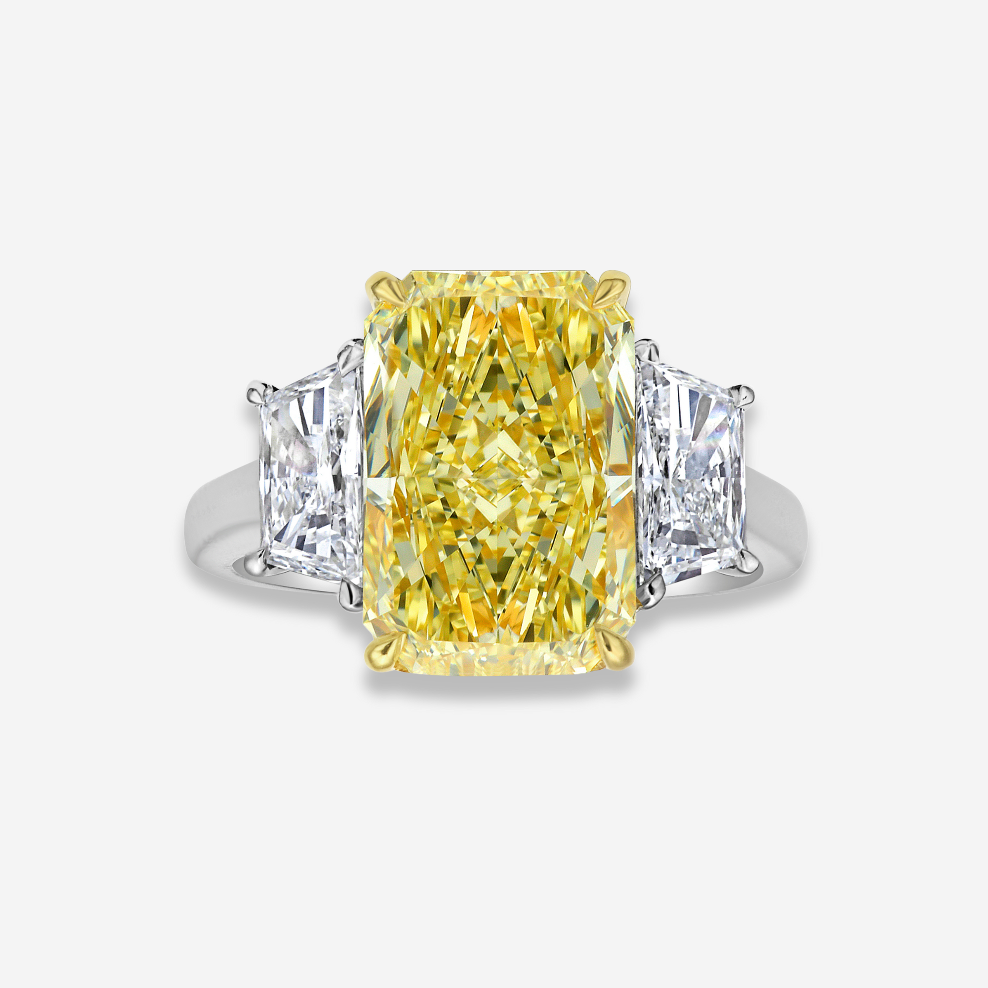 4ct Fancy Yellow Elongated Radiant engagement ring — color diamond specialists Rare Colors by Namdar