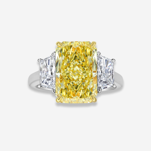 4ct Fancy Yellow Elongated Radiant Diamond Engagement Ring