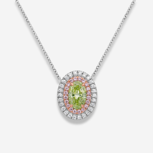 Fancy Yellow-Green Oval Diamond Double Halo Pendant
