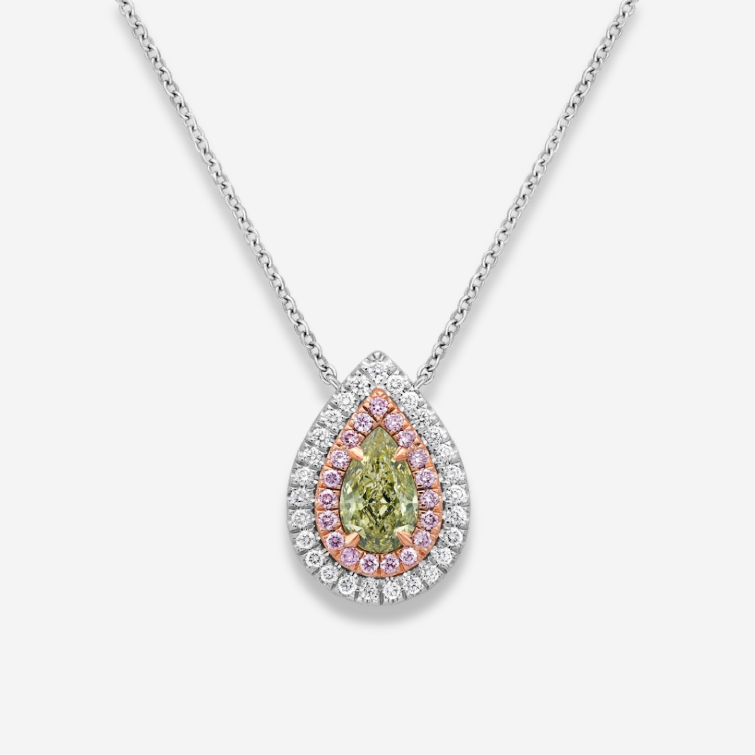 Greenish Yellow Pear diamond pendant by Rare Colors by Namdar, New York City