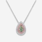 Green 'Chameleon' Pear Diamond Double Halo Pendant