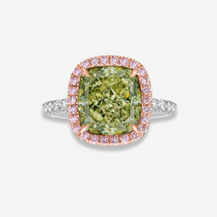 Green Diamond in Pink Halo Engagement Ring