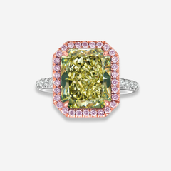 5ct Fancy Greenish Yellow Radiant Diamond Engagement Ring