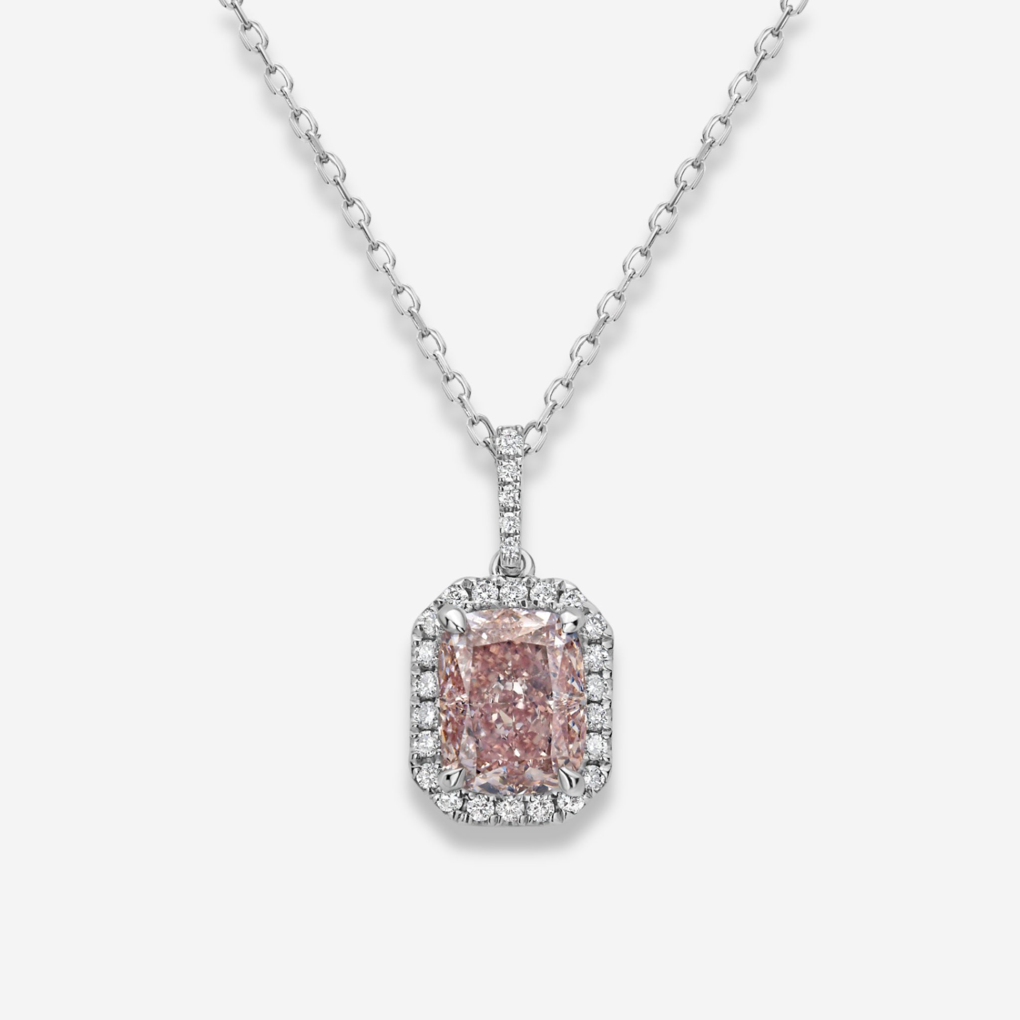 2ct Pink Cushion Diamond Halo Pendant Necklace