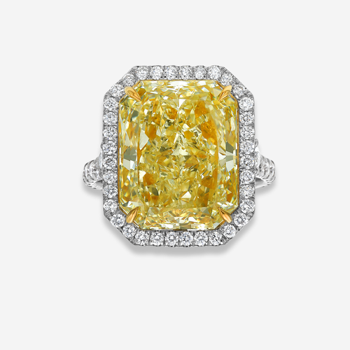 7ct Light Yellow Elongated Radiant Diamond Halo Engagement Ring