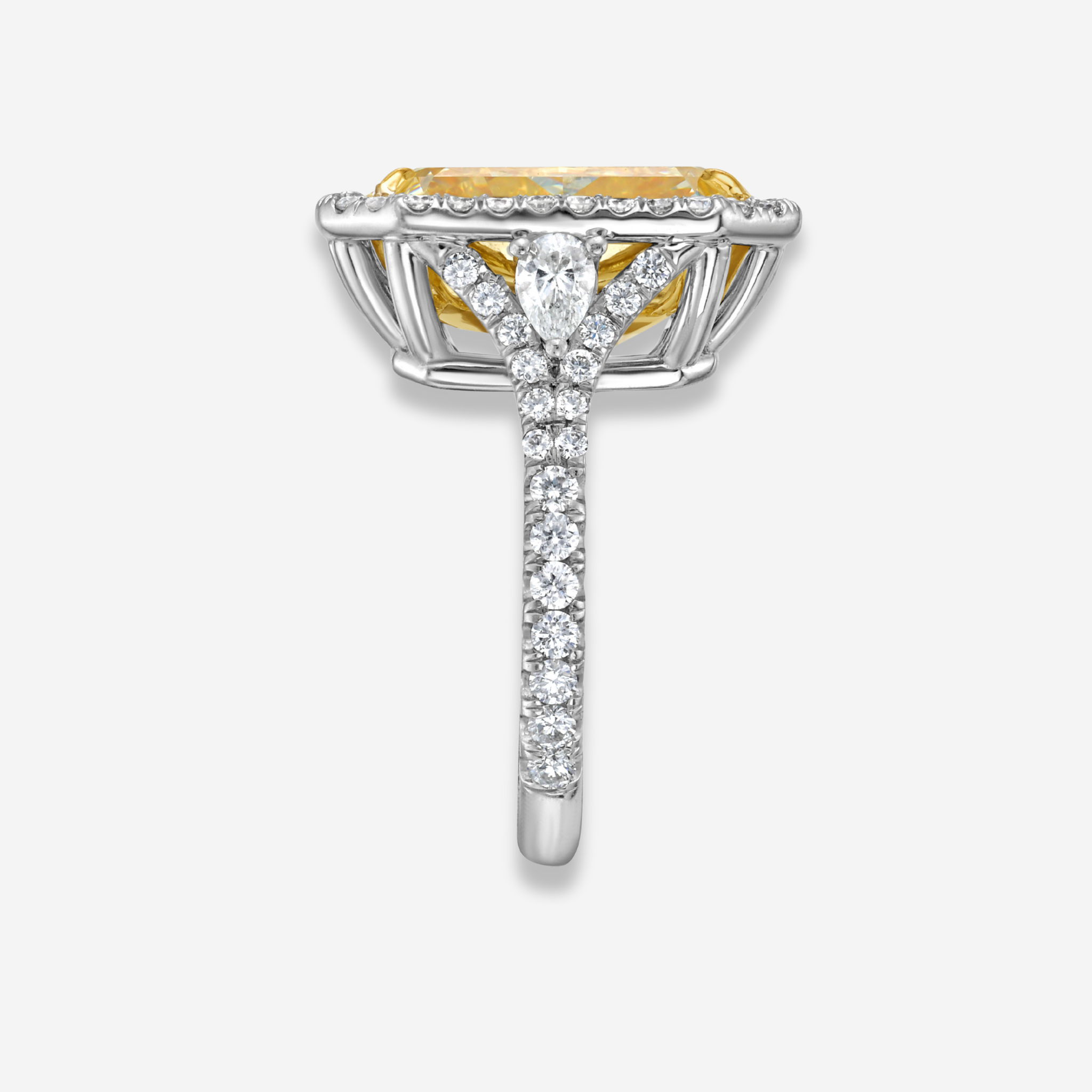 7ct Light Yellow Elongated Radiant Diamond Halo Engagement Ring