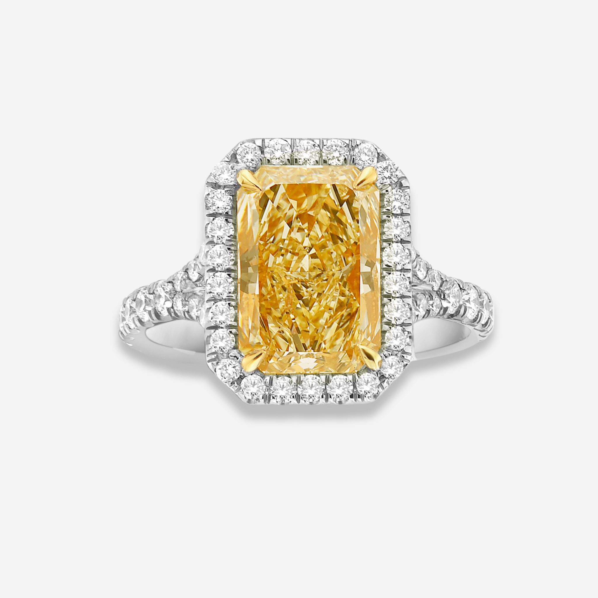 3ct Light Yellow Elongated Radiant Diamond Halo Engagement Ring