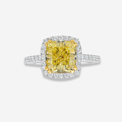 3ct Fancy Yellow Cushion Diamond Halo Engagement Ring