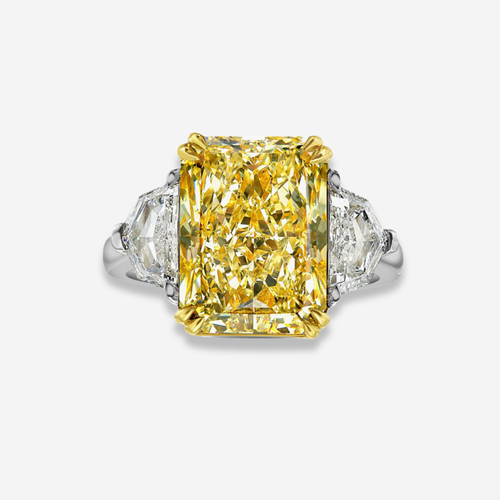6.72ct Fancy Light Yellow Elongated Radiant Diamond Engagement Ring