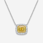 2ct Yellow Cushion Diamond East West Halo Pendant Necklace