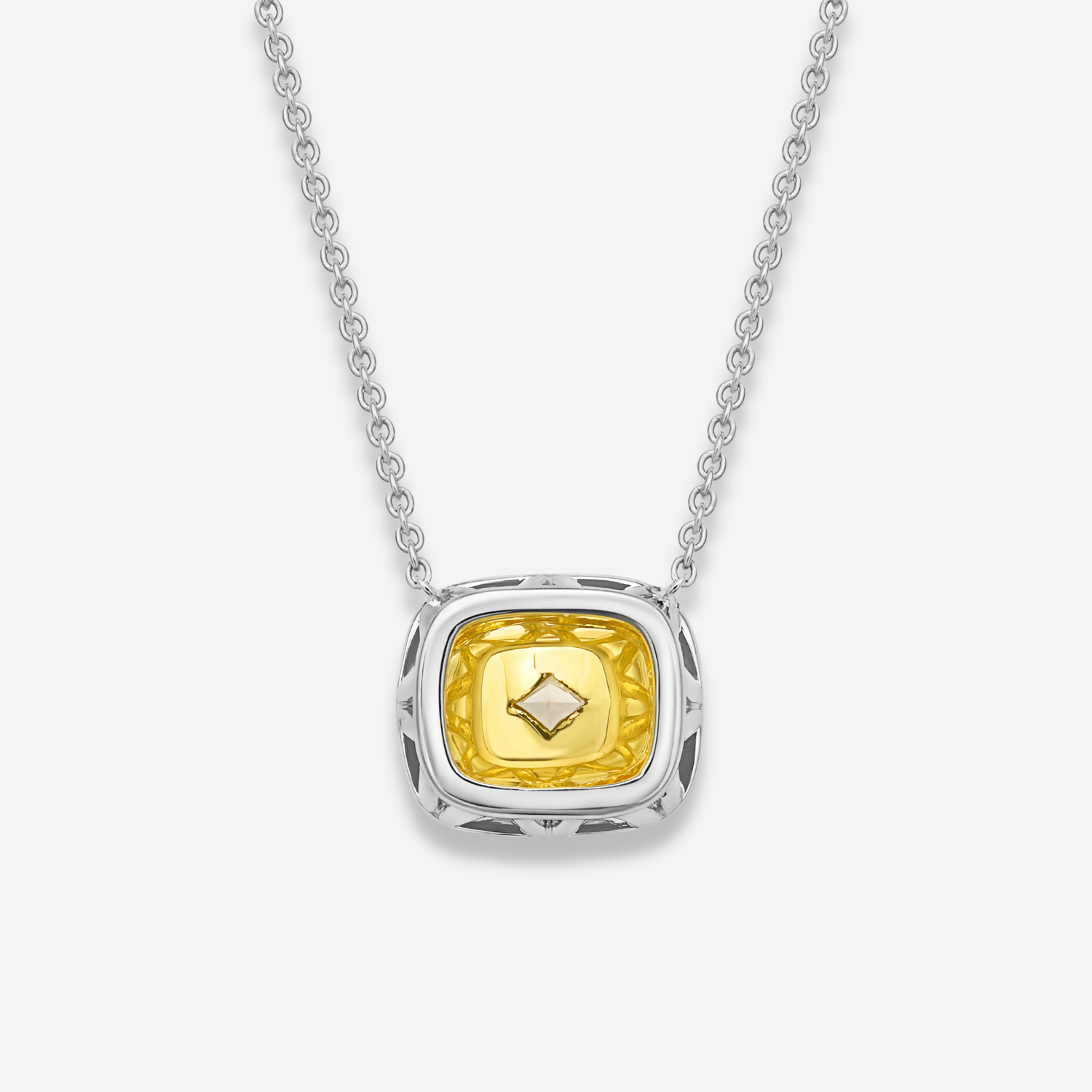 2ct Yellow Cushion Diamond East West Halo Pendant Necklace