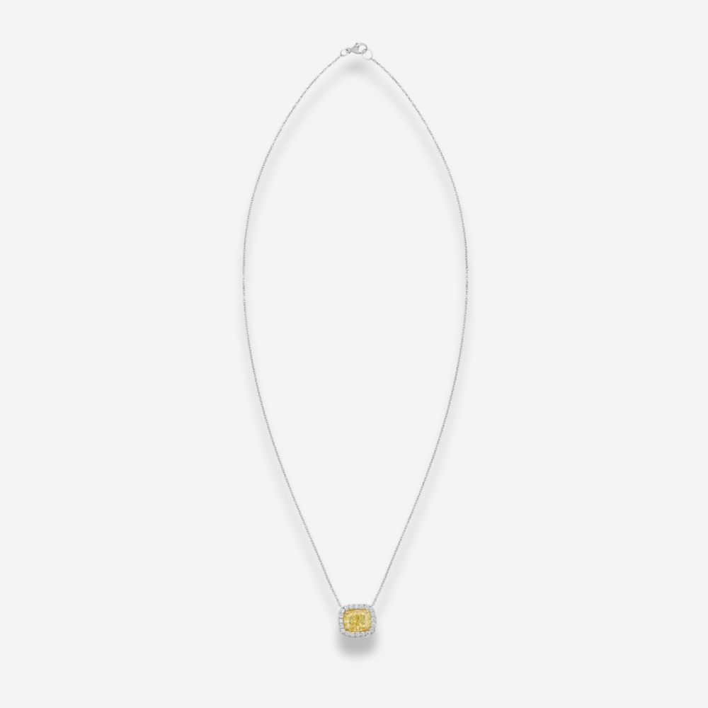 2ct Yellow Cushion Diamond East West Halo Pendant Necklace