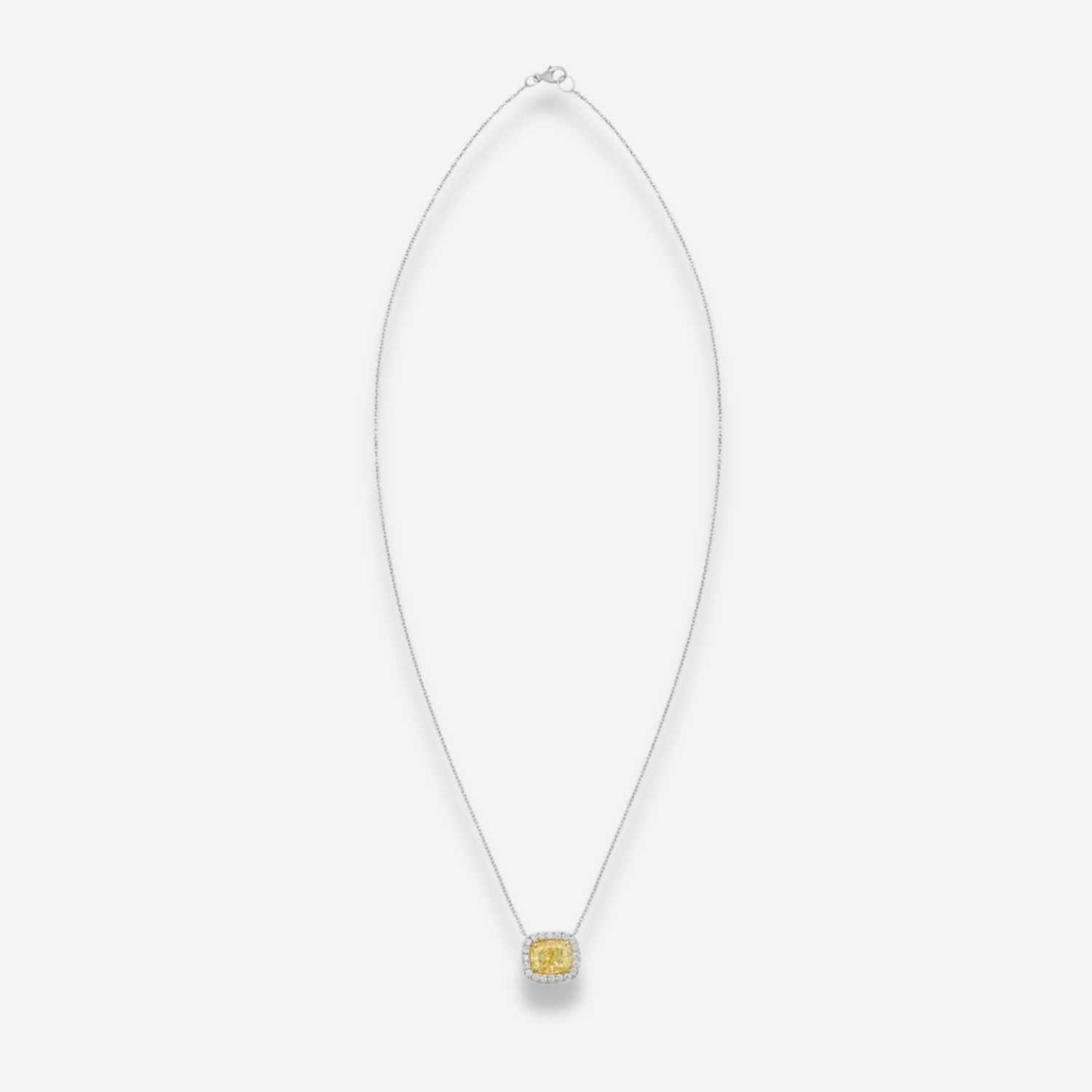 2ct Yellow Cushion Diamond East West Halo Pendant Necklace