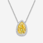 3.51ct Yellow Pear Diamond Halo Pendant Necklace