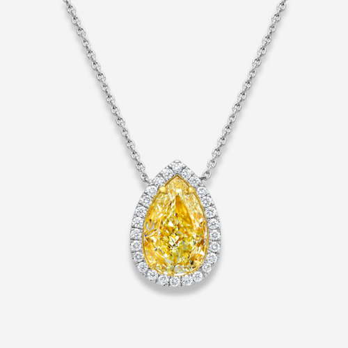 3.51ct Yellow Pear Diamond Halo Pendant Necklace