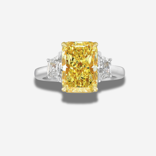 3ct Fancy Light Yellow Elongated Radiant Diamond Engagement Ring