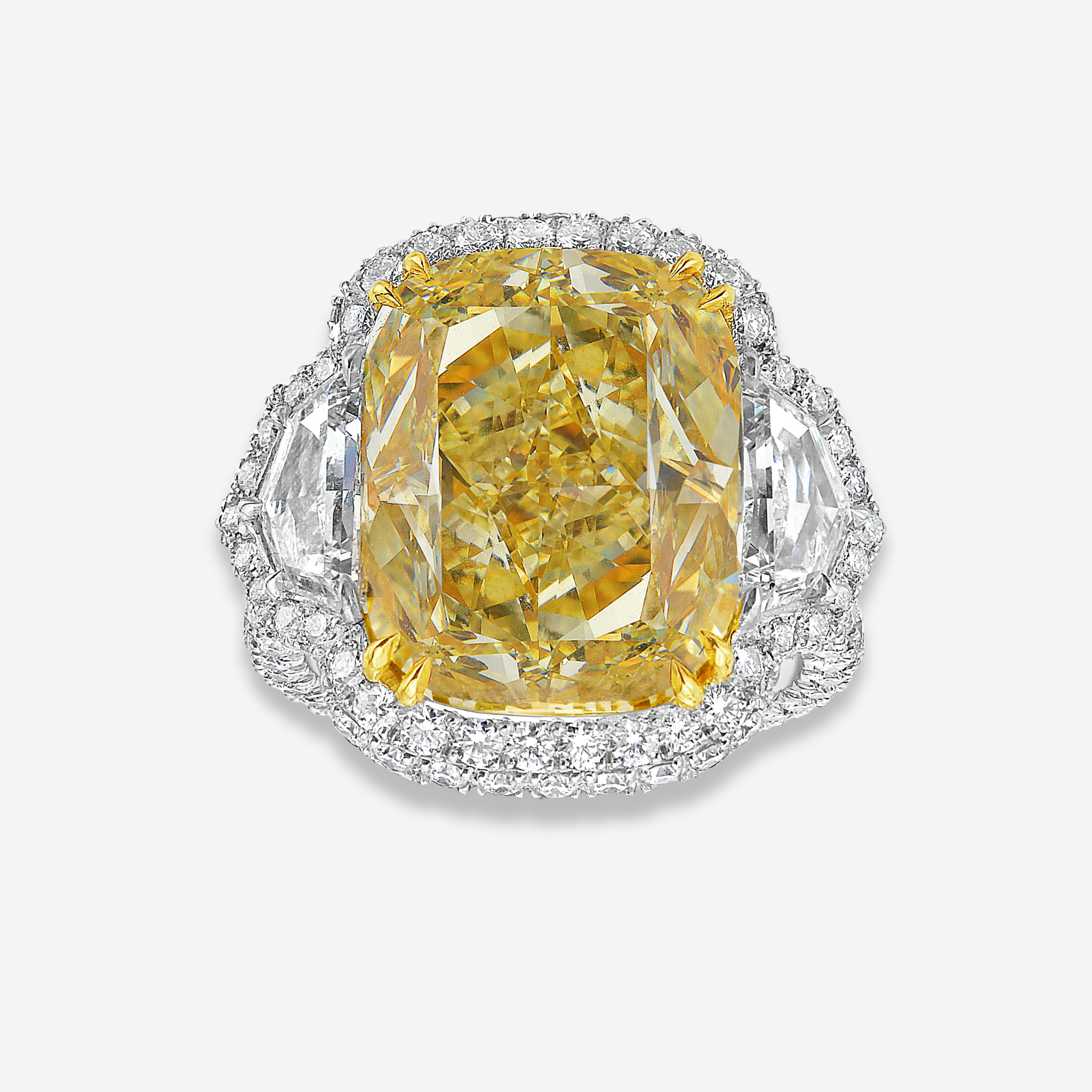 13ct Fancy Intense Yellow Elongated Cushion Diamond Ring