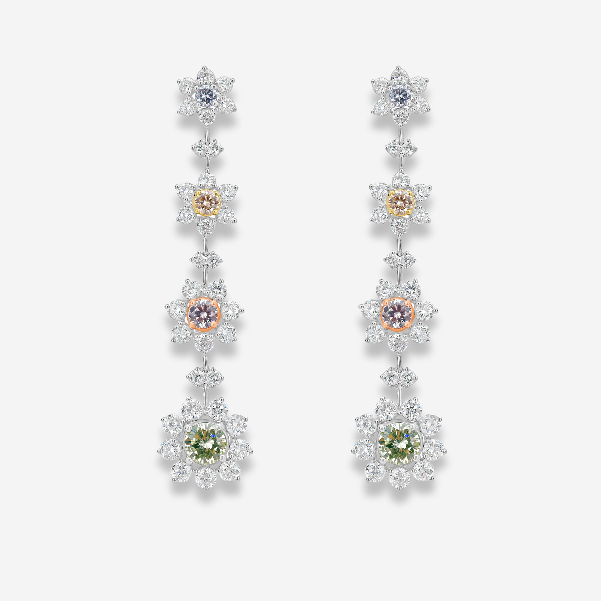Multicolor Diamond Flower Drop Earrings