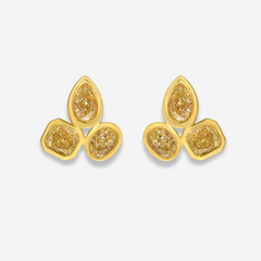 Trio Yellow Diamond Bezel Stud Earrings