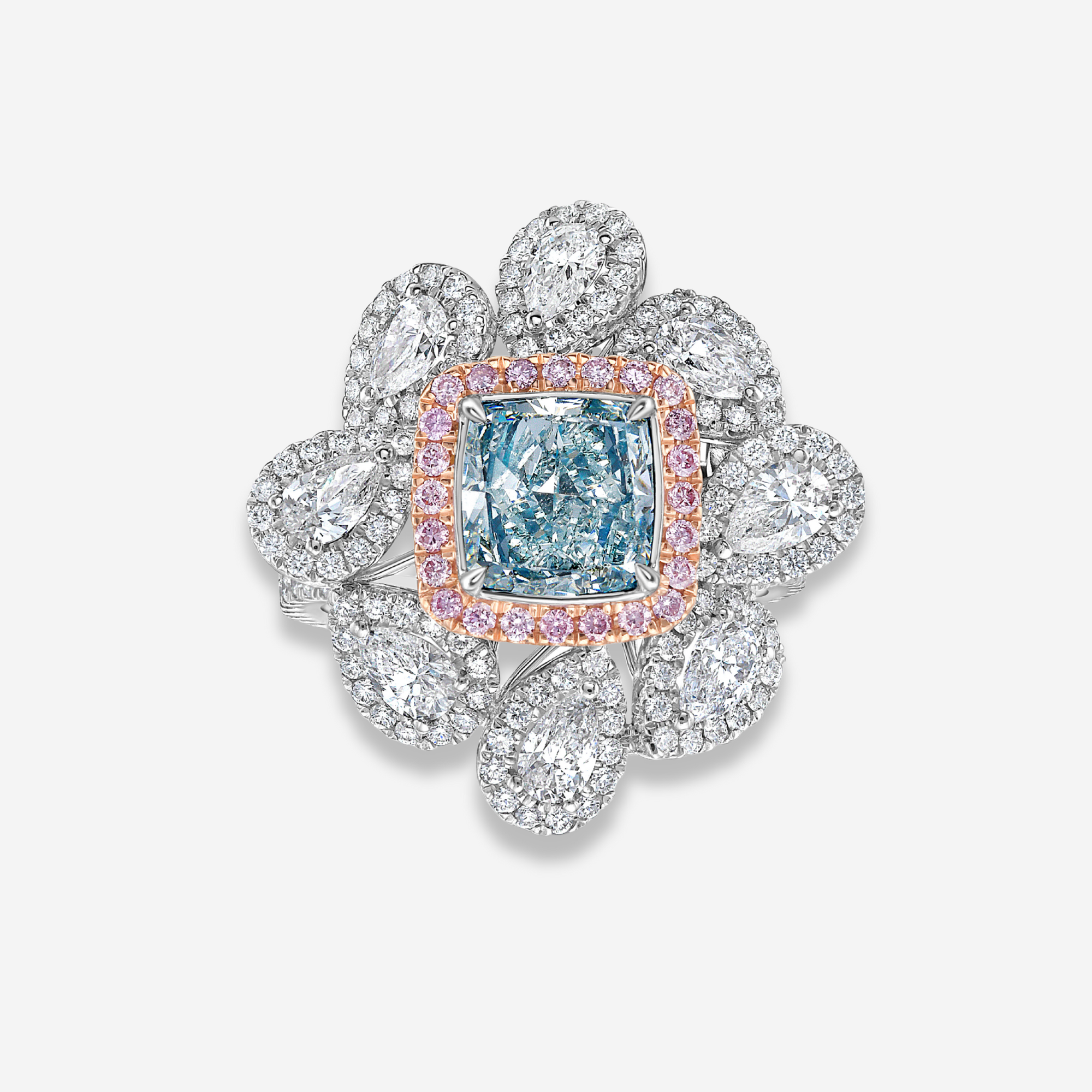 natural blue diamond ring on white background