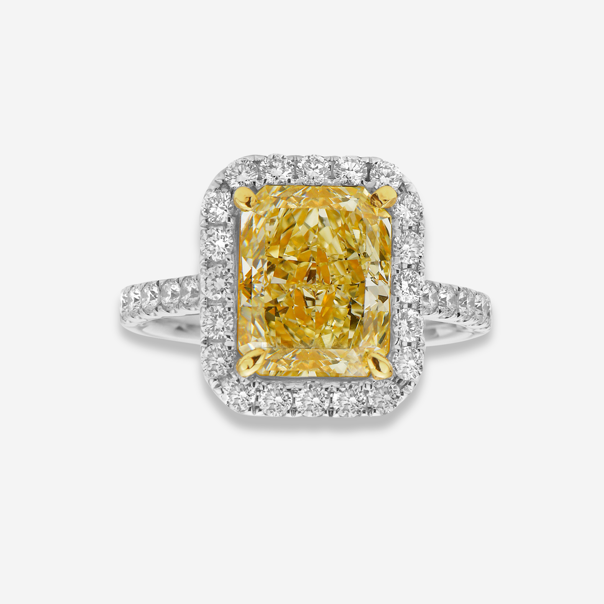 5ct Light Yellow Elongated Radiant Diamond Halo Engagement Ring