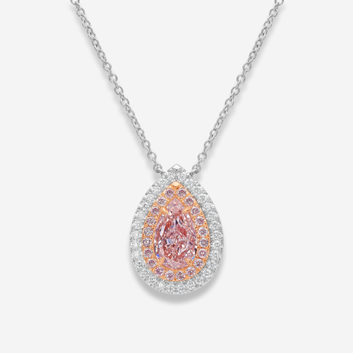 Half Carat Pink Pear Diamond Double Halo Pendant