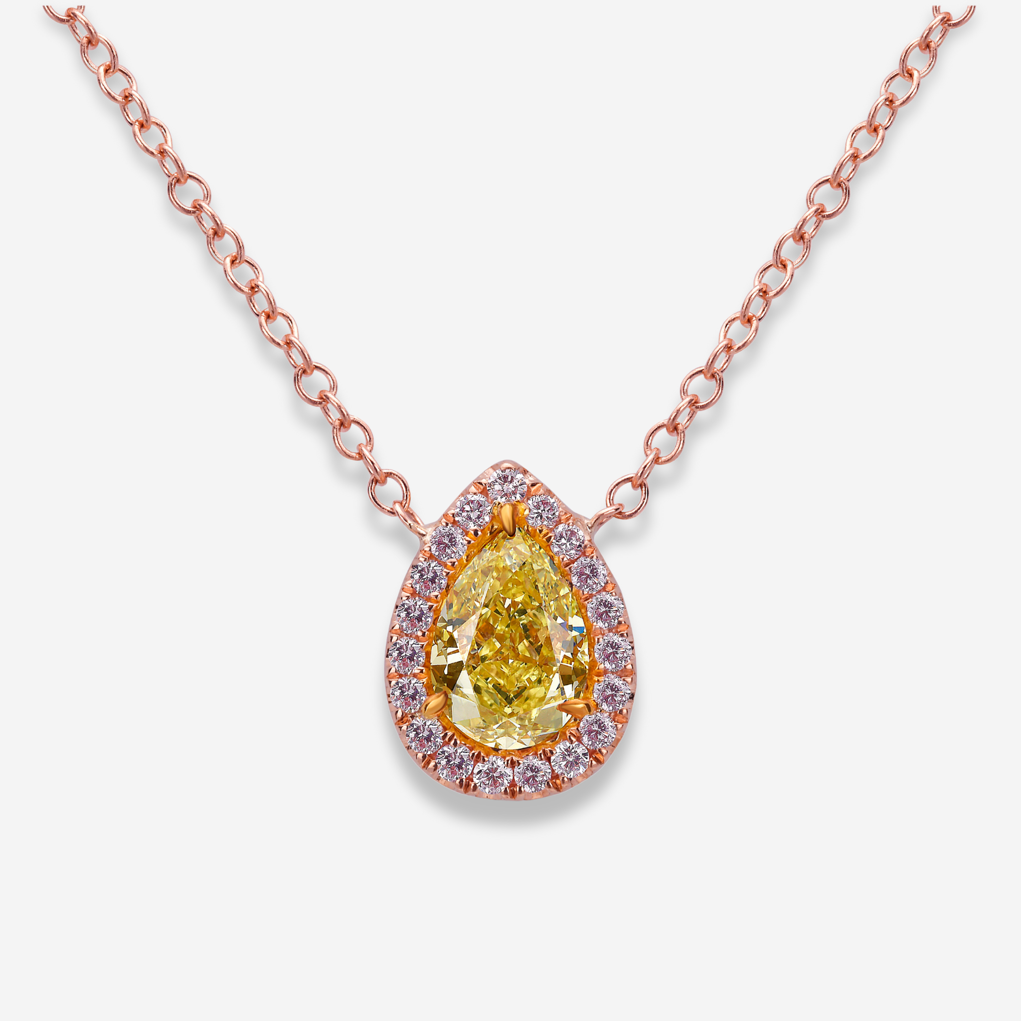Pink Halo Yellow Pear Diamond Pendant Necklace