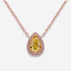 Pink Halo Yellow Pear Diamond Pendant Necklace