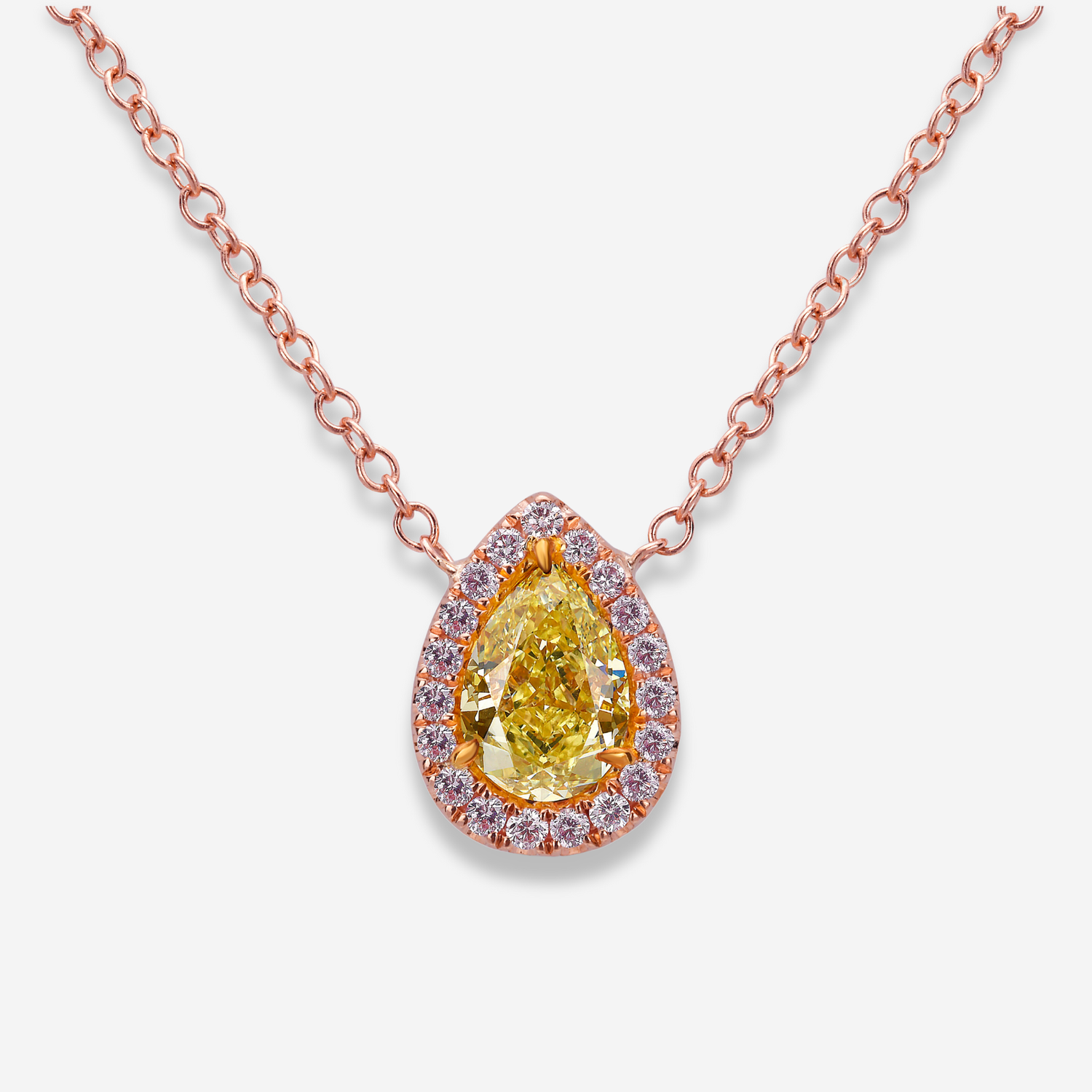 GIA Pink Pear diamond pendant necklace at Rare Colors by Namdar, 5th Avenue New York