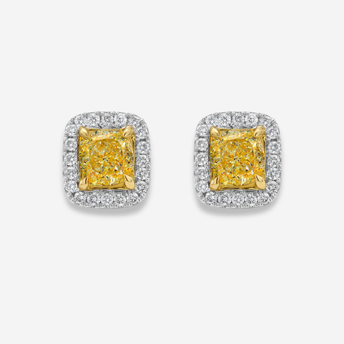 Light Yellow Cushion Diamond Halo Studs