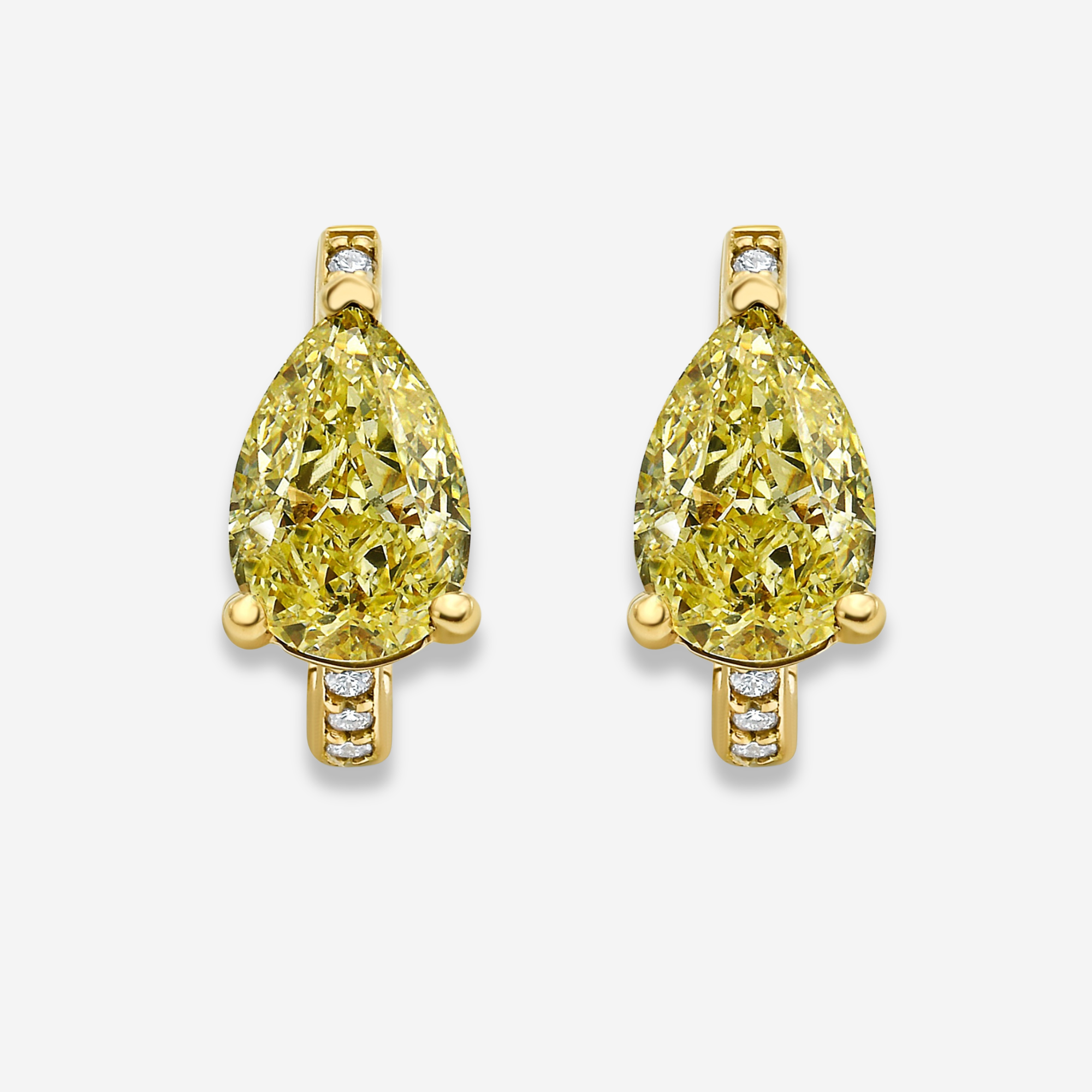 Yellow Pear diamond huggie earrings, handcrafted by Rare Colors by Namdar