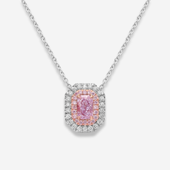 Pink Diamond Double Halo Pendant Necklace