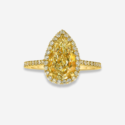 2ct Yellow Pear Diamond Golden Halo Engagement Ring