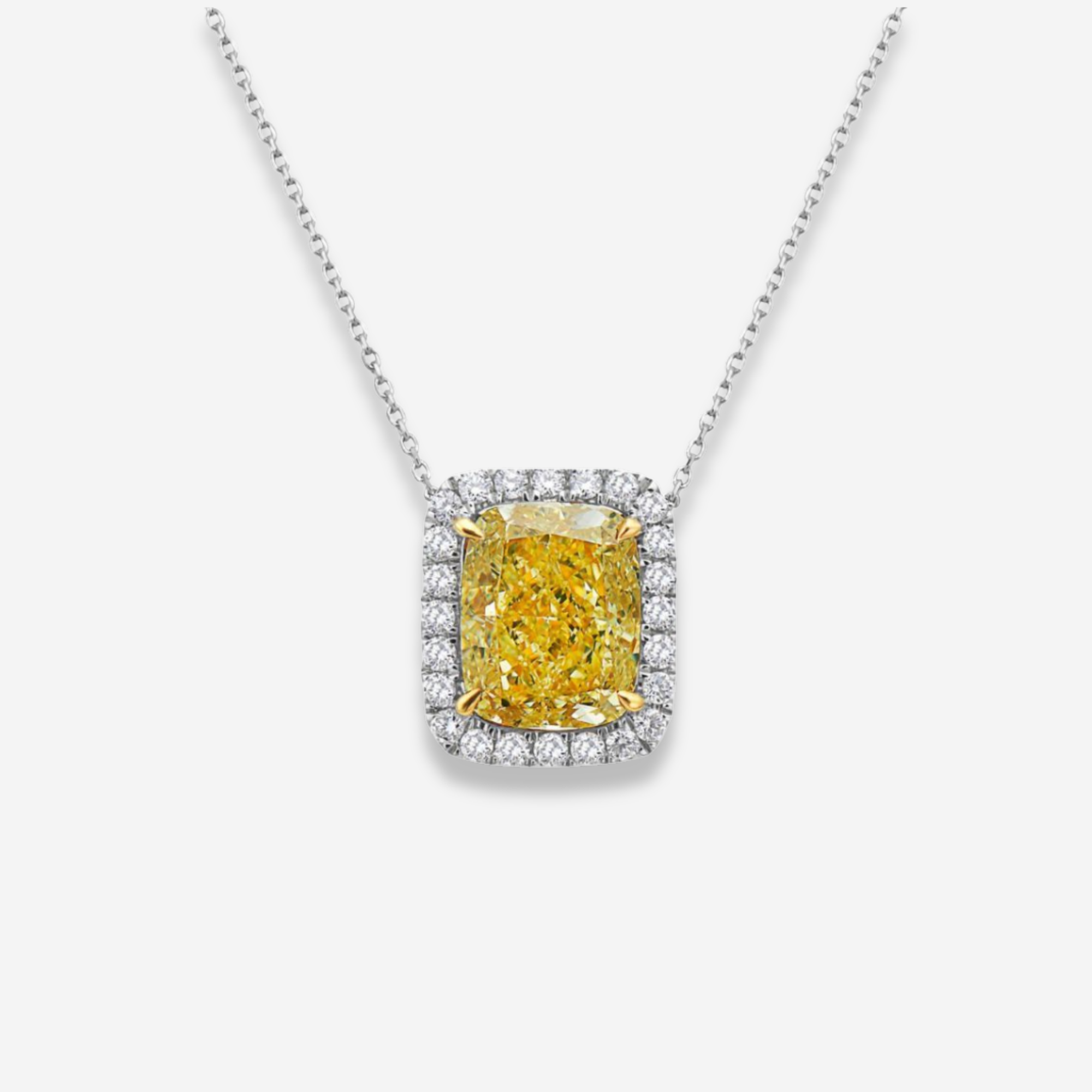 2ct Fancy Light Yellow Cushion diamond pendant necklace, handcrafted by Rare Colors by Namdar