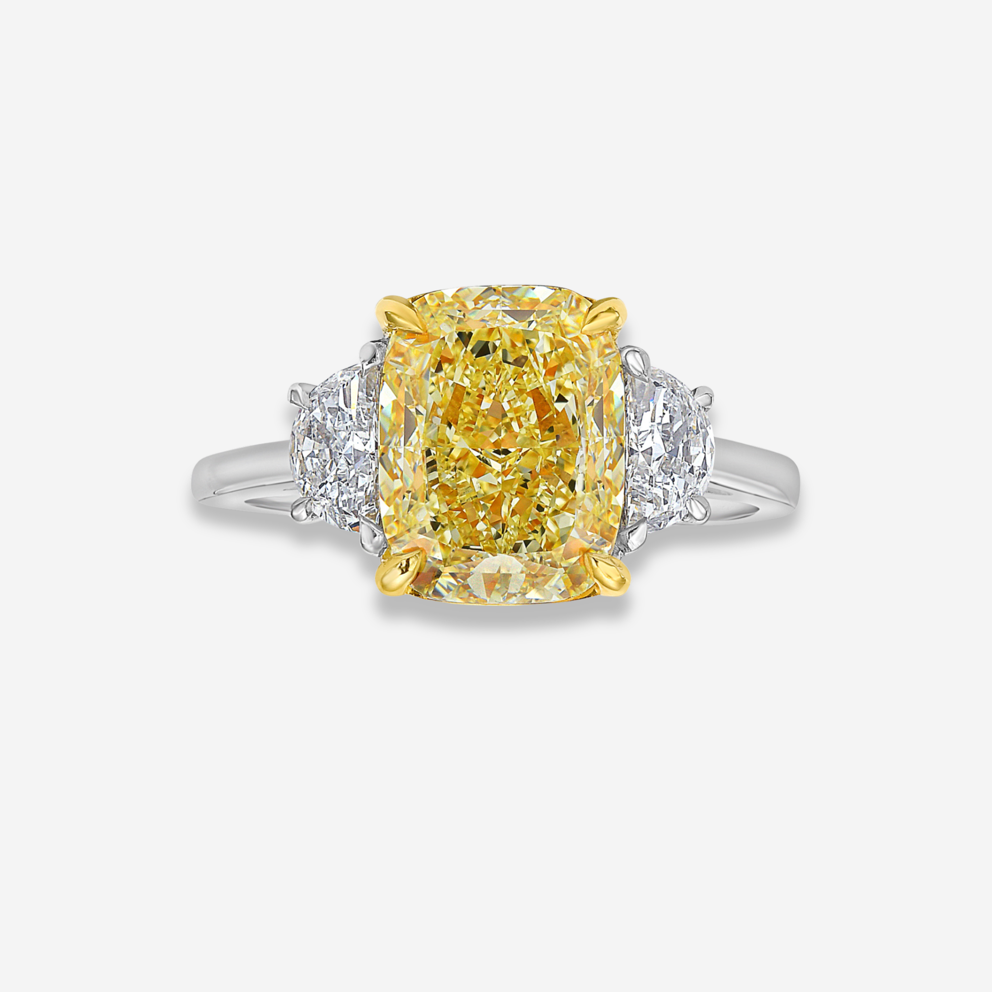 4.02ct Fancy Yellow Cushion engagement ring — color diamond specialists Rare Colors by Namdar