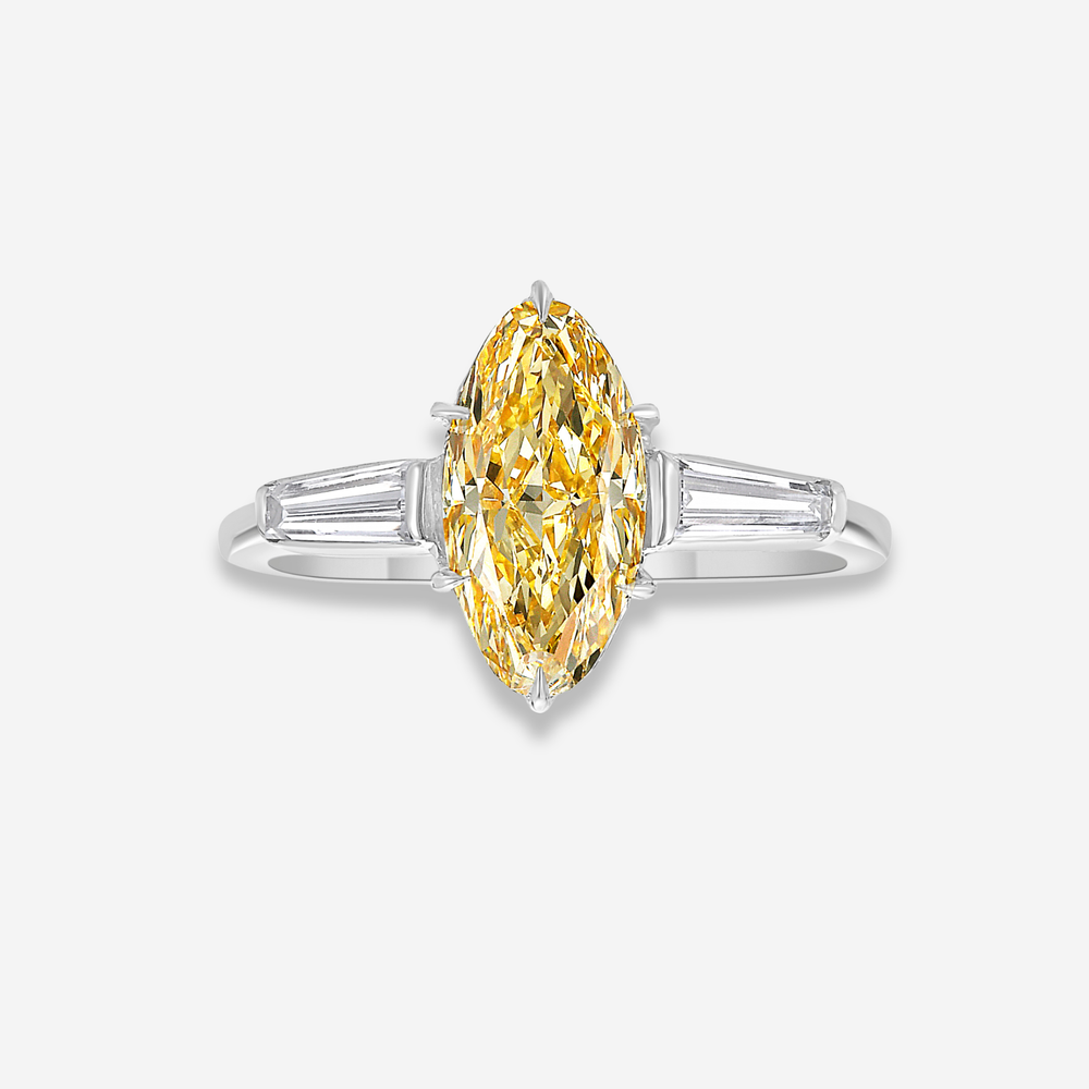 GIA 1.40ct Fancy Intense Yellow Marquise diamond ring at Rare Colors by Namdar, 5th Avenue New York