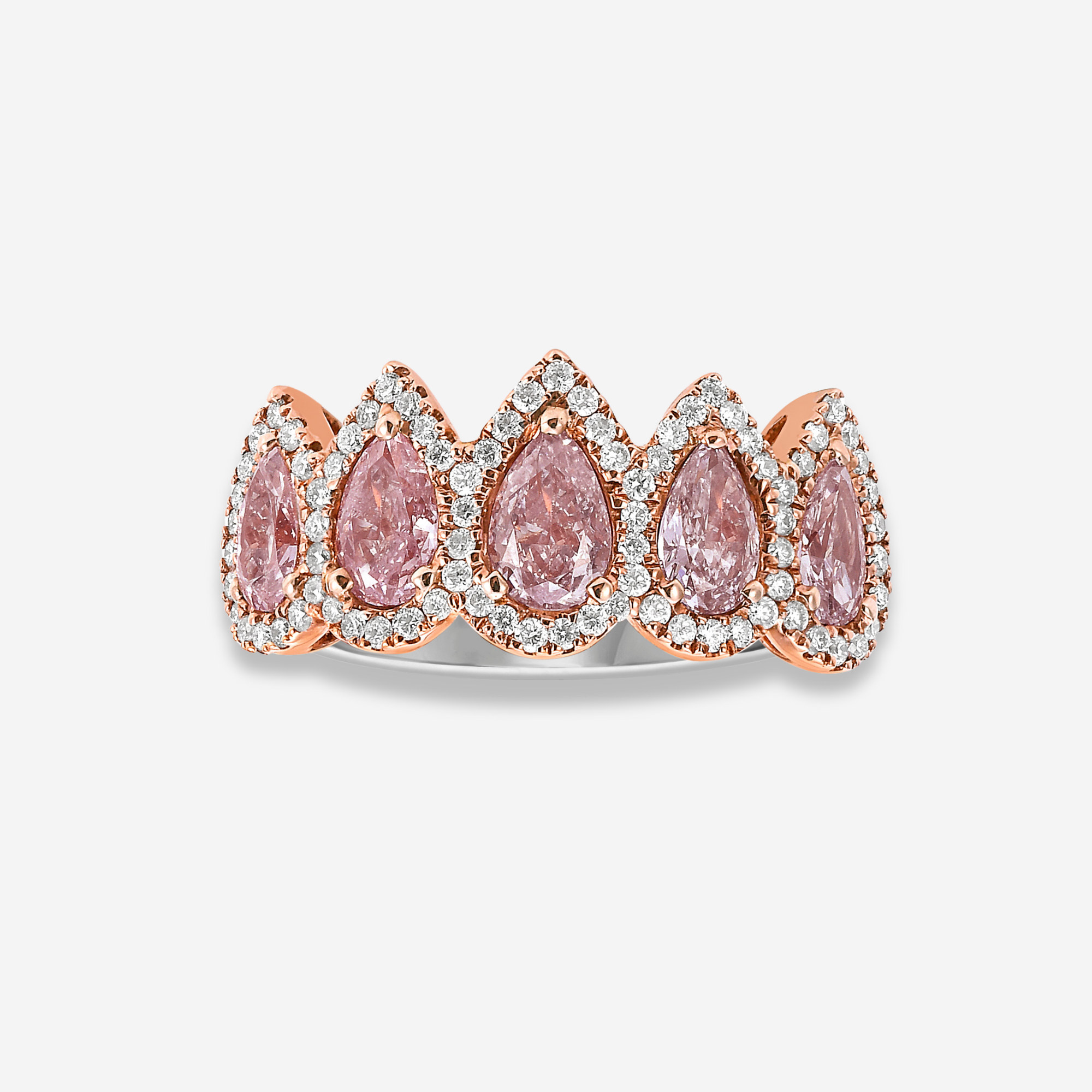 Pink Pear Diamond Halo Band Ring
