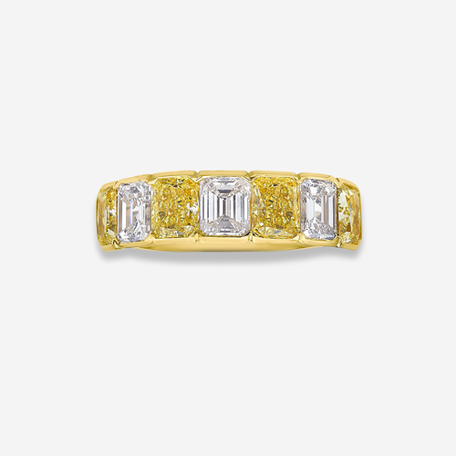 Alternating Fancy Yellow & White Diamond Bezel Half Eternity Band