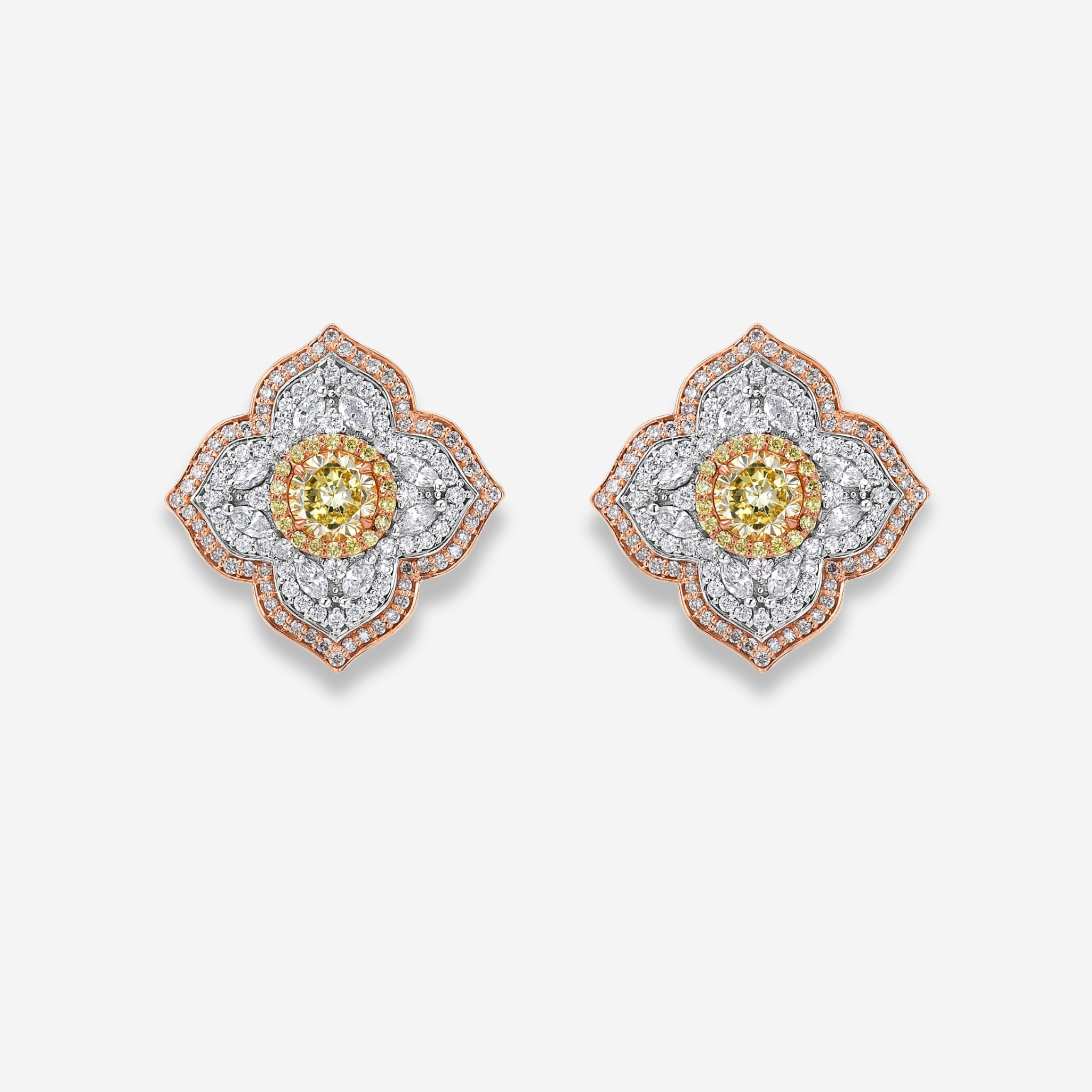 2ct Yellow Round Diamond Flower Stud Earrings