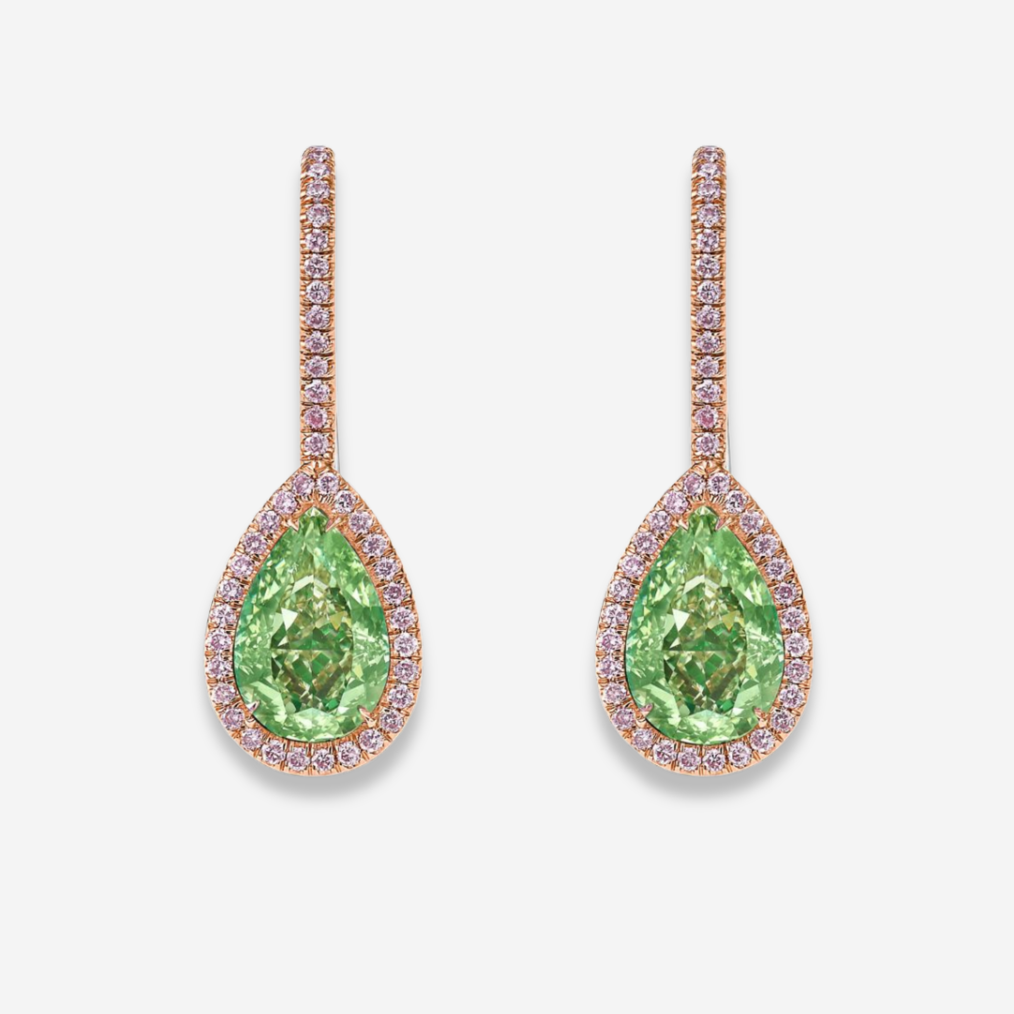5ct Green Pear earrings — color diamond specialists Rare Colors by Namdar