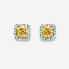 6.5ct Fancy Yellow Cushion Halo Diamond Stud Earring