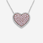 Pink and White Diamond Heart Pendant Necklace