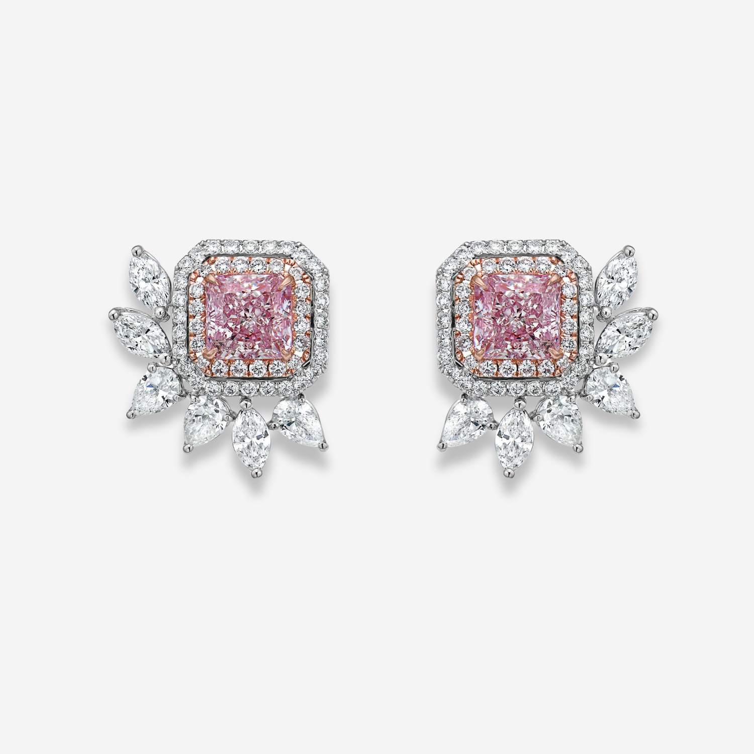 Natural 4ct Pink Radiant diamond earrings — Rare Colors by Namdar NYC