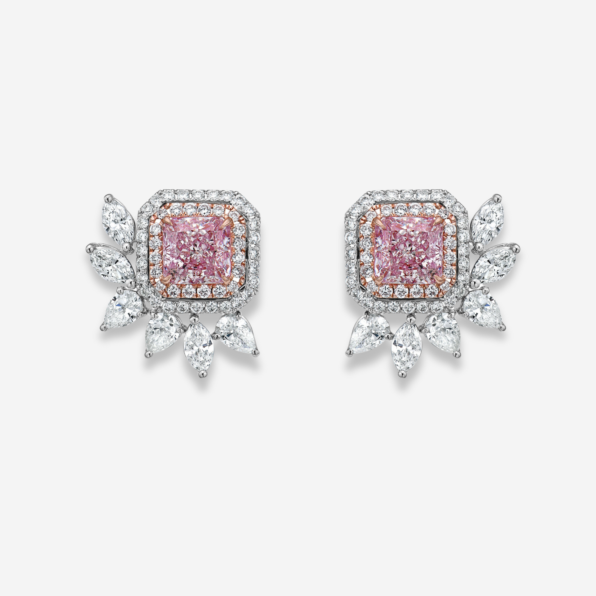 Natural 4ct Pink Radiant diamond earrings — Rare Colors by Namdar NYC