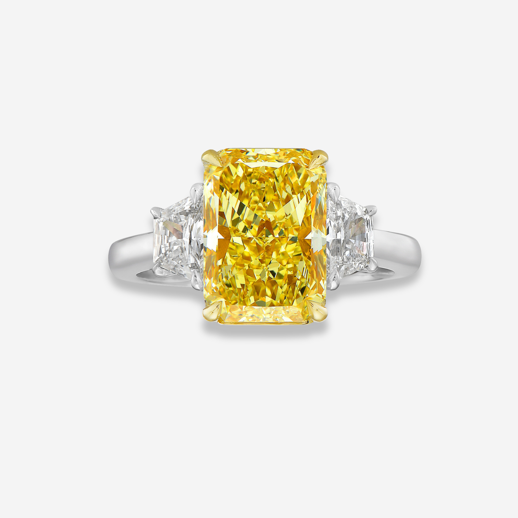 5ct Light Yellow Elongated Radiant Diamond Ring