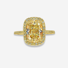 3ct Light Yellow Elongated Cushion Diamond Golden Halo Engagement Ring