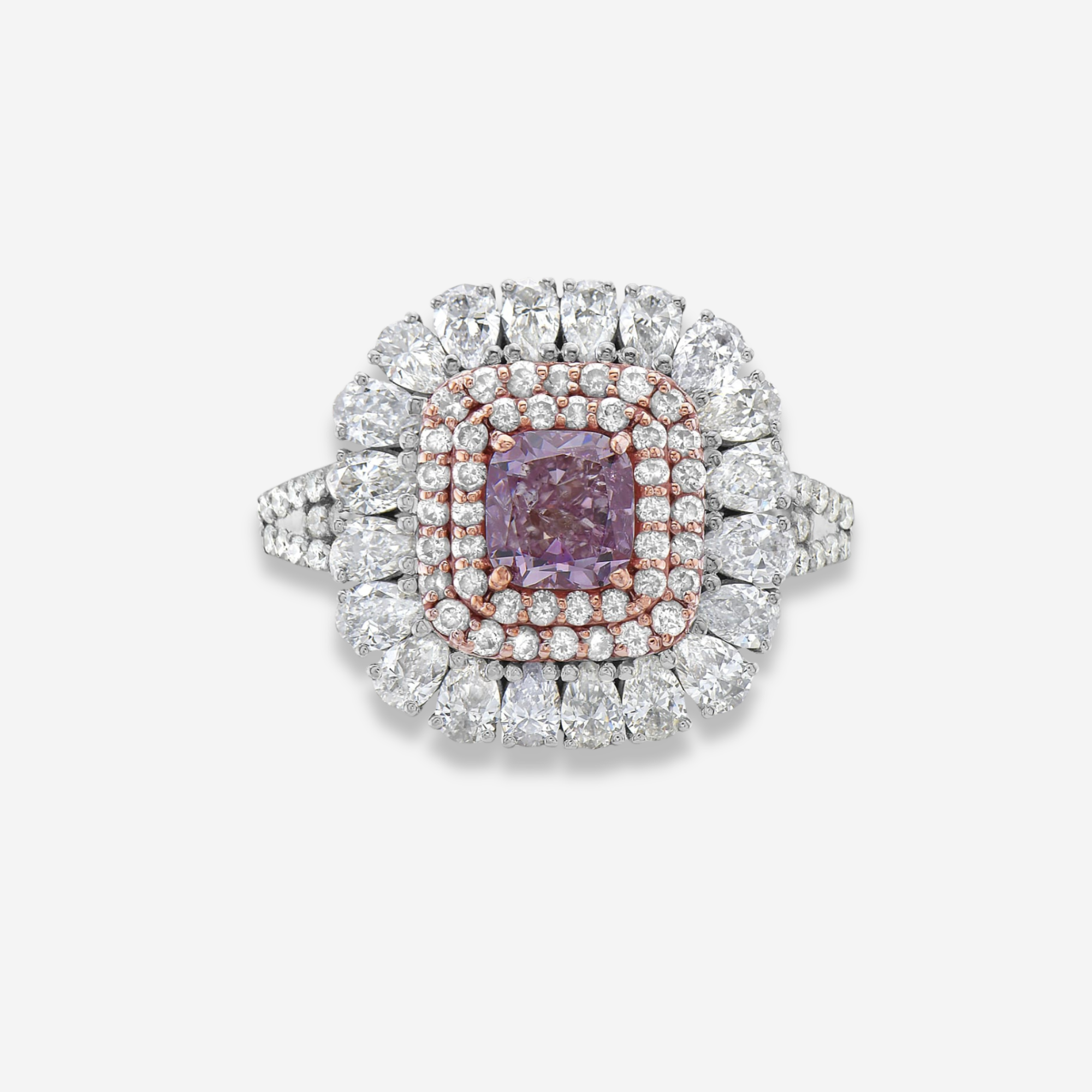 Fancy Purplish Pink Cushion diamond ring, handcrafted by Rare Colors by Namdar