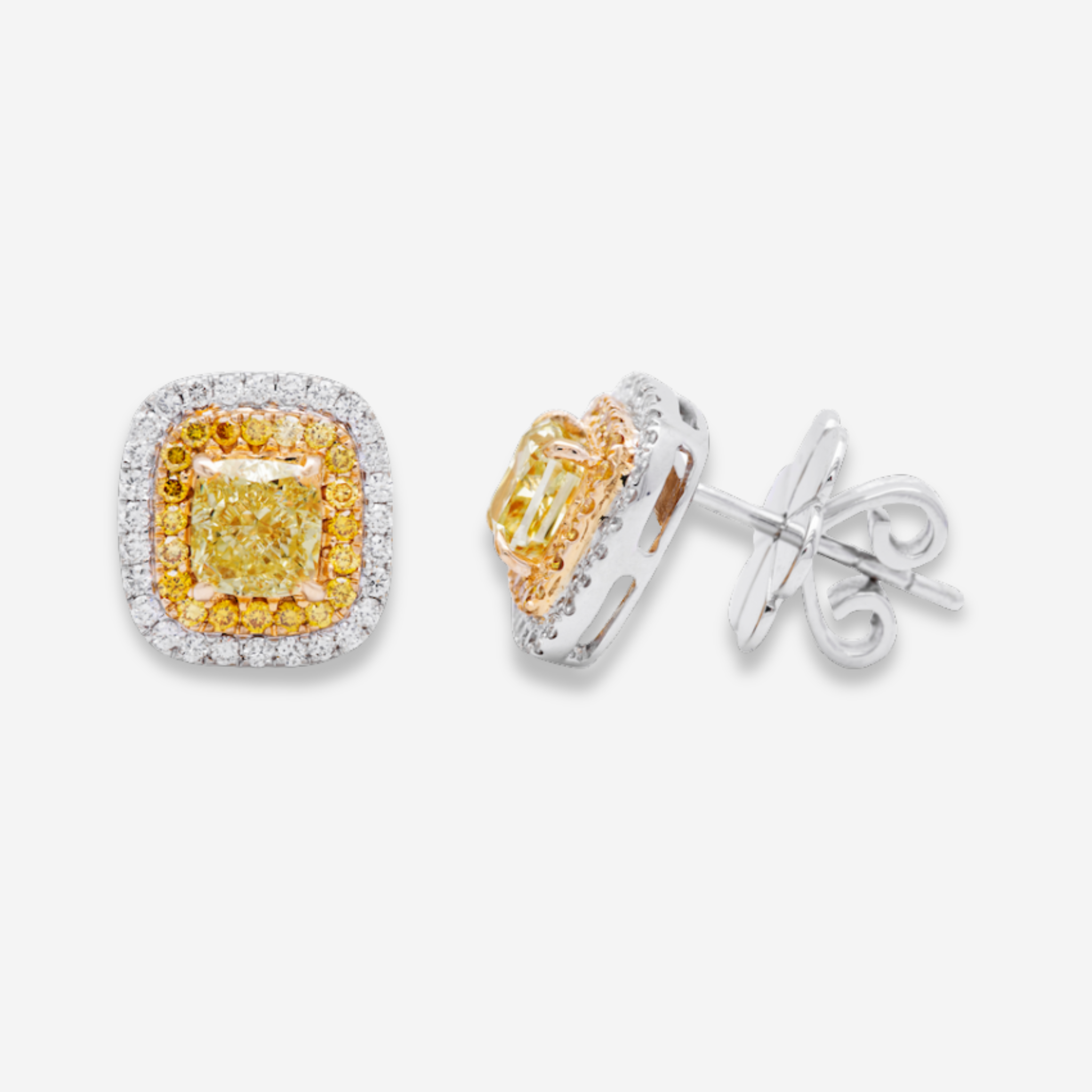 Fancy Yellow Double Halo Diamond Studs