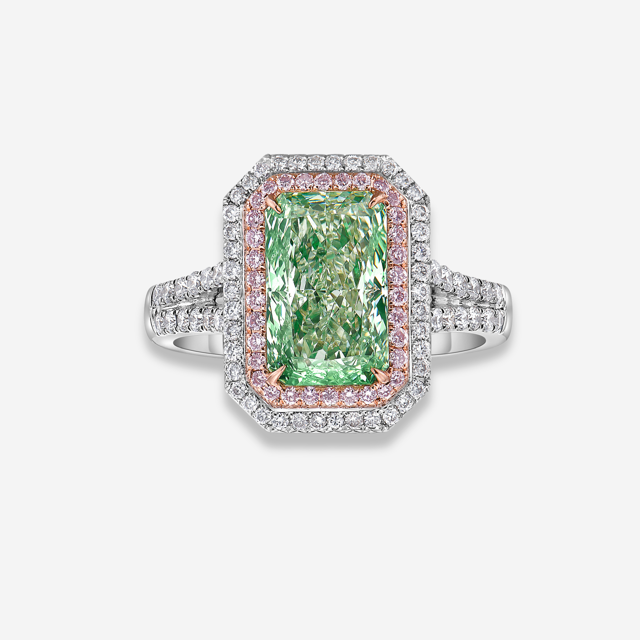 3.14ct Elongated Radiant Green Diamond Ring