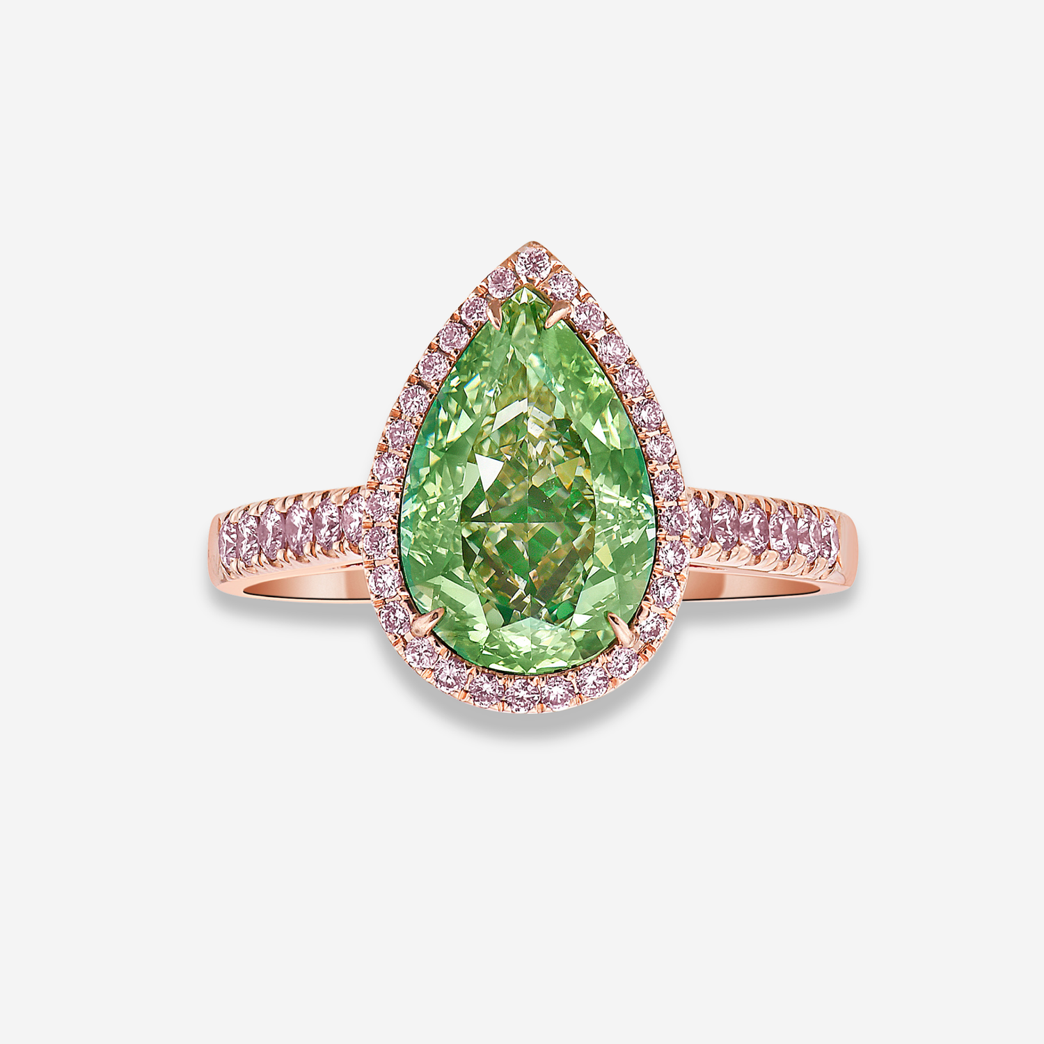 Natural 3.39ct Green Pear diamond ring — Rare Colors by Namdar NYC